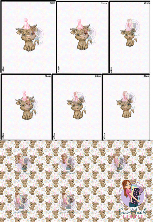 AUGUST Pre-Order (1): Highland Cow Birthday 'PANEL FOR ROMPERS'