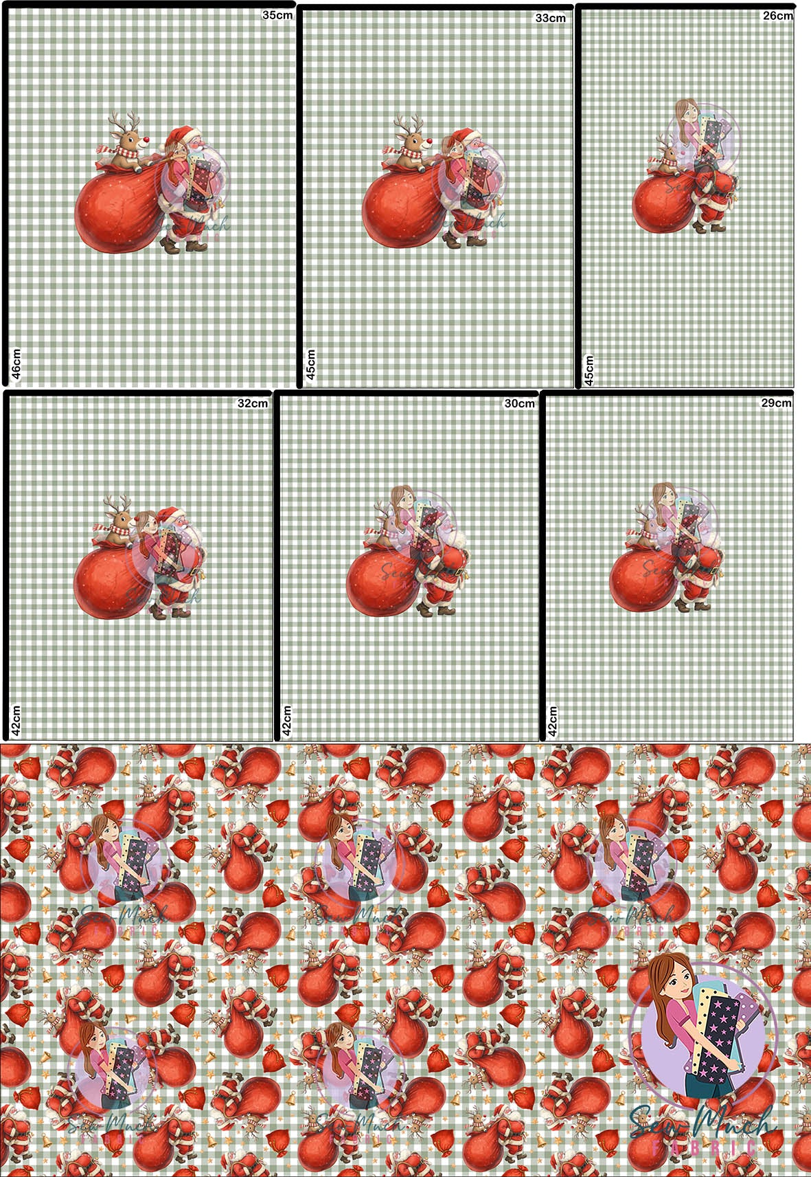 CHRISTMAS Pre-Order: Santa Sack Gingham 'PANEL FOR ROMPERS'