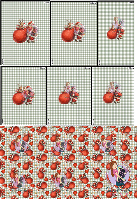 CHRISTMAS Pre-Order: Santa Sack Gingham 'PANEL FOR ROMPERS'