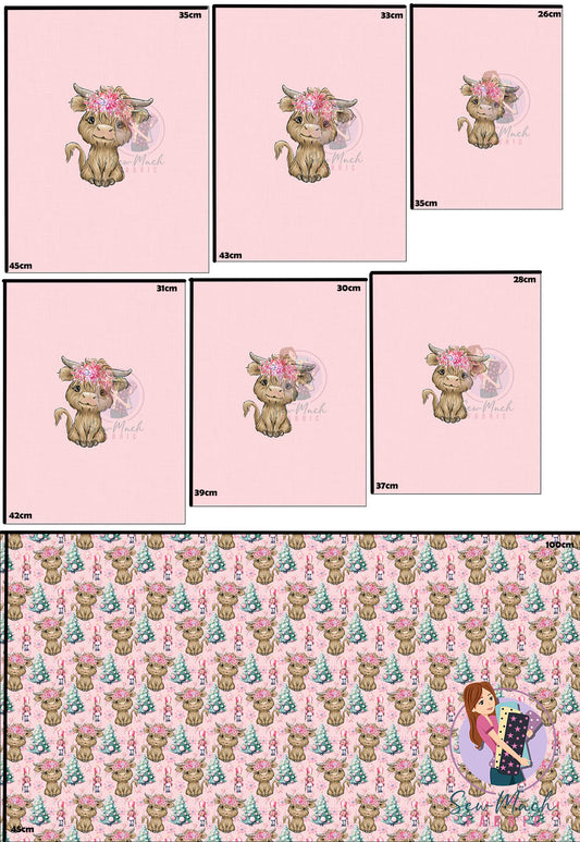 CHRISTMAS Pre-Order: Highland Cow Pink Nutcracker 'PANEL FOR ROMPERS'
