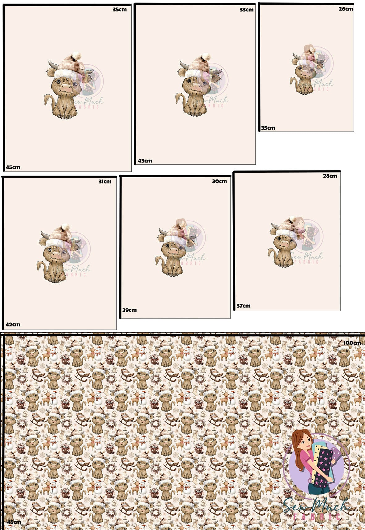CHRISTMAS Pre-Order: Highland Cow Snowman 'PANEL FOR ROMPERS'