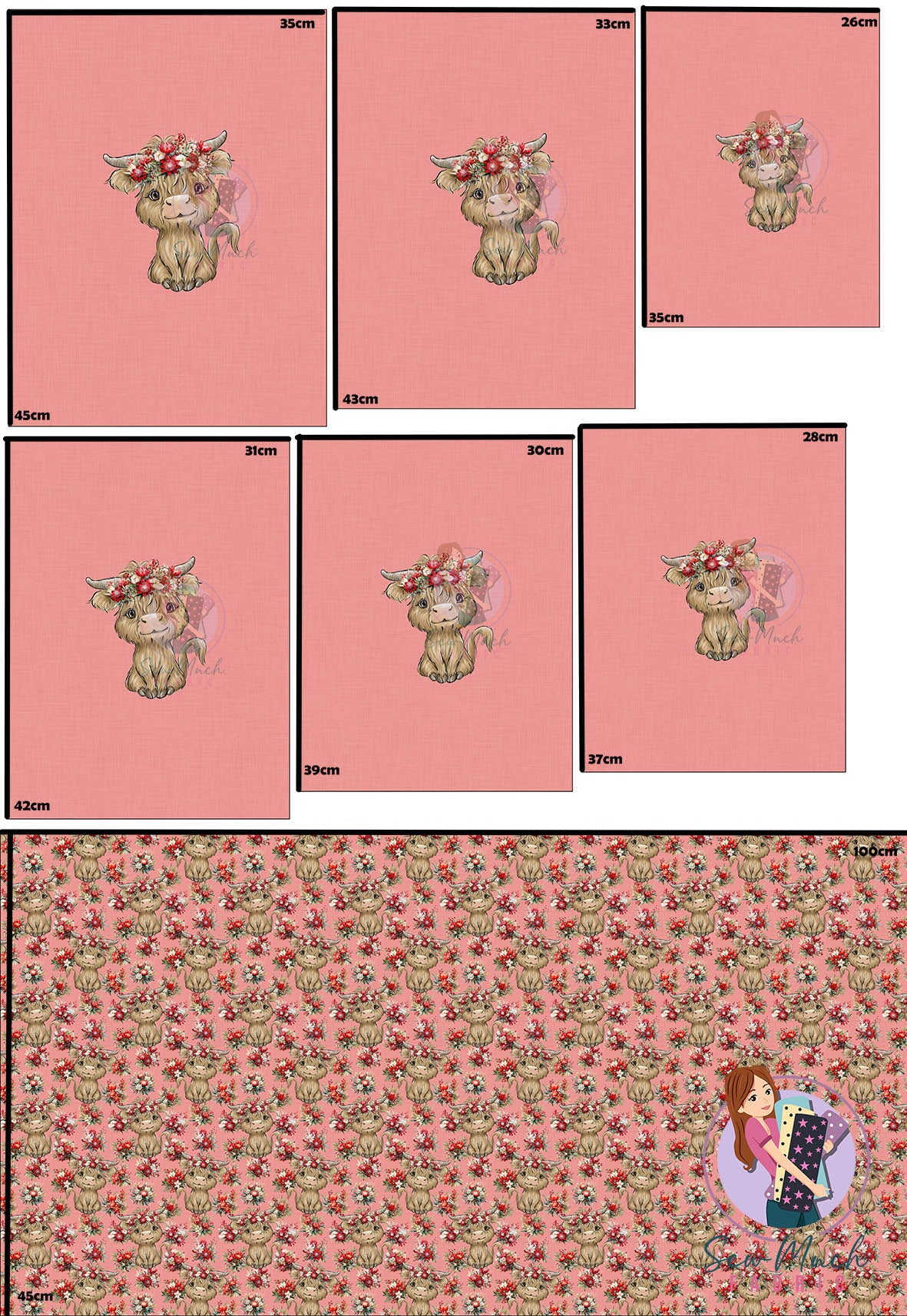 CHRISTMAS Pre-Order: Highland Cow Aussie Floral 'PANEL FOR ROMPERS'