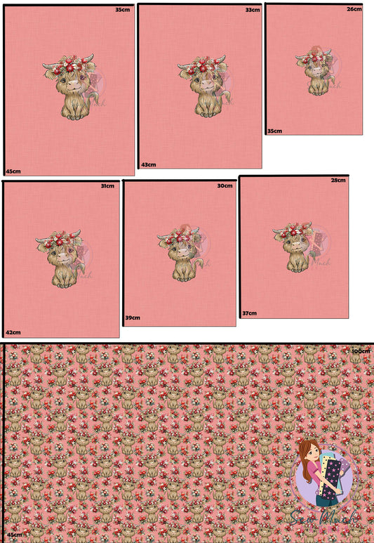 CHRISTMAS Pre-Order: Highland Cow Aussie Floral 'PANEL FOR ROMPERS'