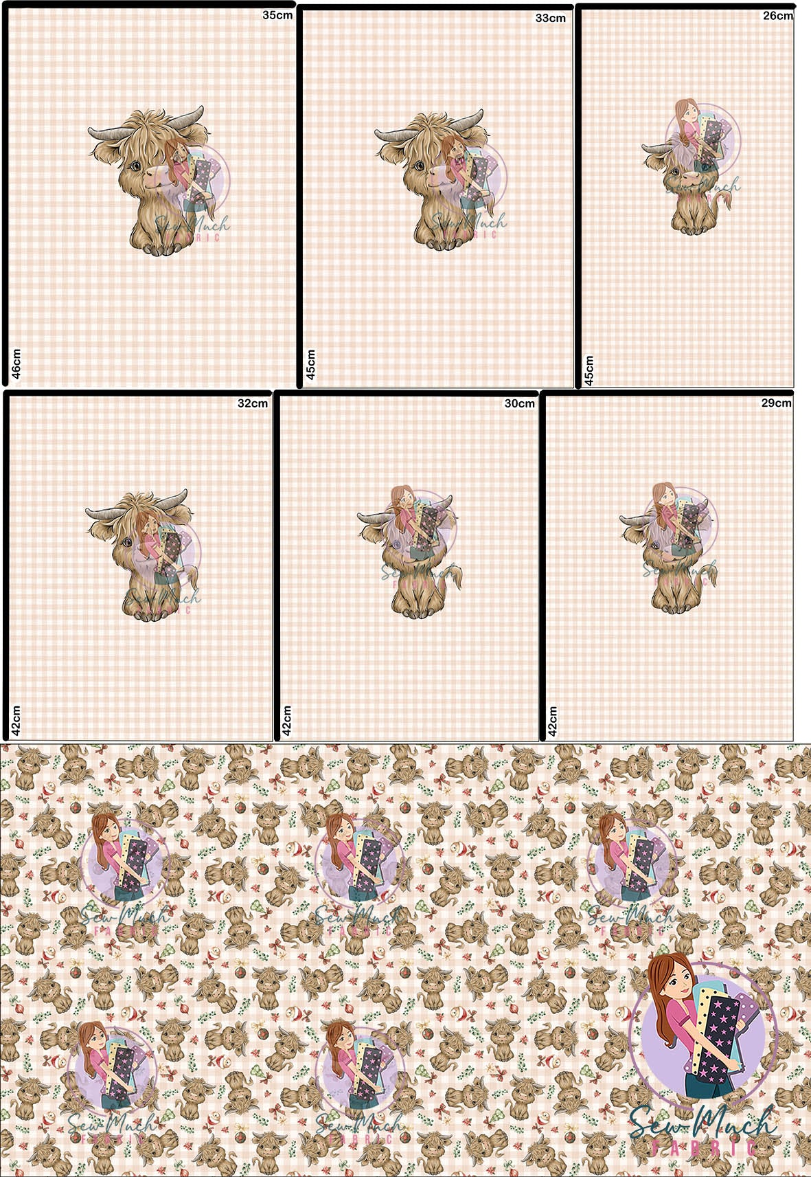 CHRISTMAS Pre-Order: Highland Cow Christmas Ornaments 'PANEL FOR ROMPERS'