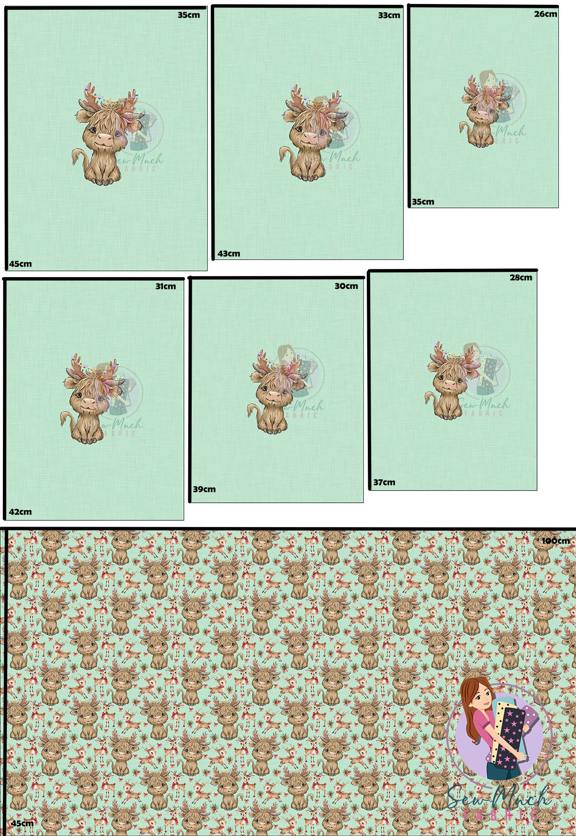 CHRISTMAS Pre-Order: Highland Cow Reindeer 'PANEL FOR ROMPERS'