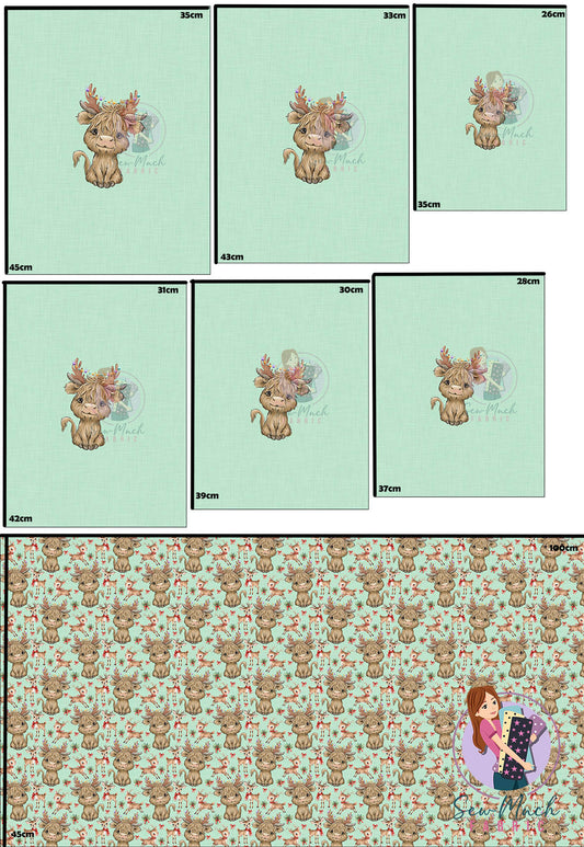 CHRISTMAS Pre-Order: Highland Cow Reindeer 'PANEL FOR ROMPERS'