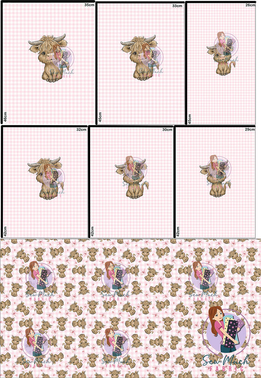 CHRISTMAS Pre-Order: Highland Cow Pink 'PANEL FOR ROMPERS'