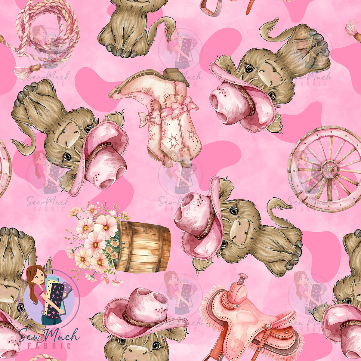 Highland Cows Western Pink | Knit | Retail | Average Scale