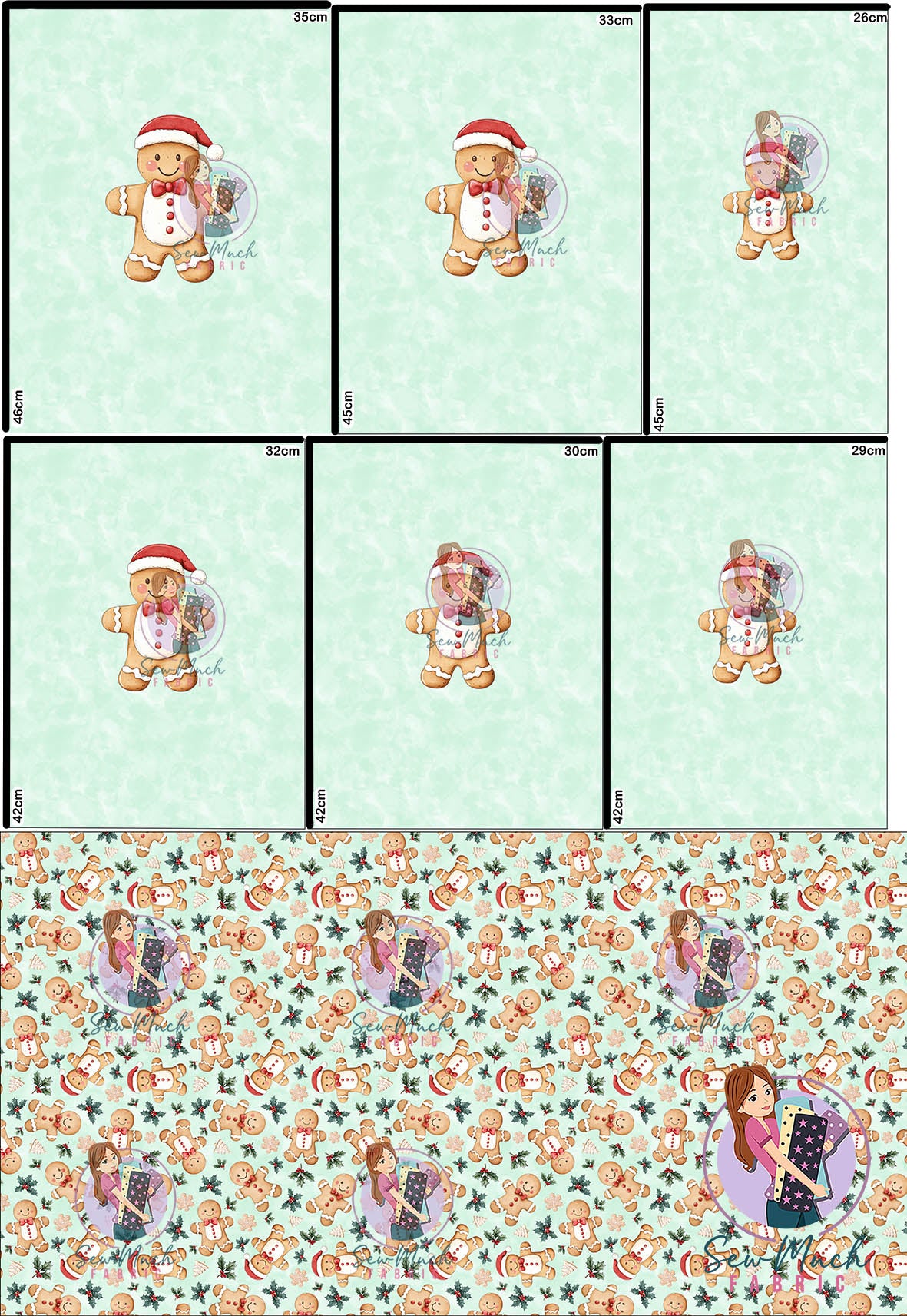 CHRISTMAS Pre-Order: Green Gingerbread 'PANEL FOR ROMPERS'