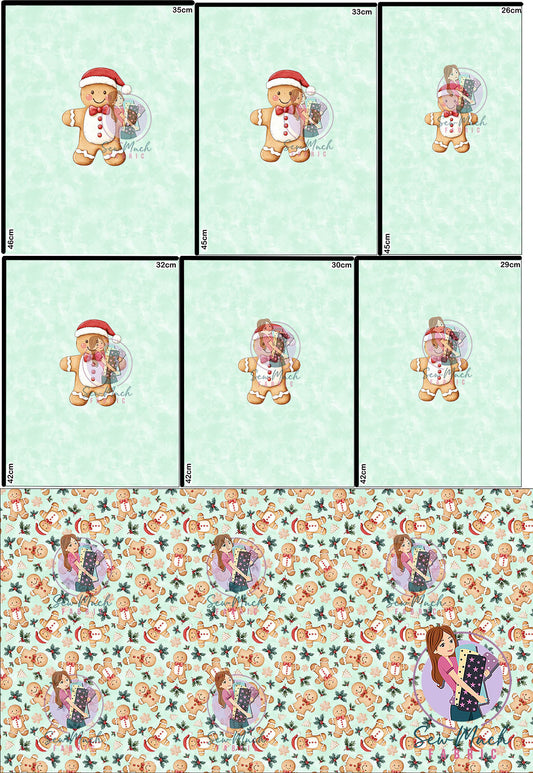 CHRISTMAS Pre-Order: Green Gingerbread 'PANEL FOR ROMPERS'