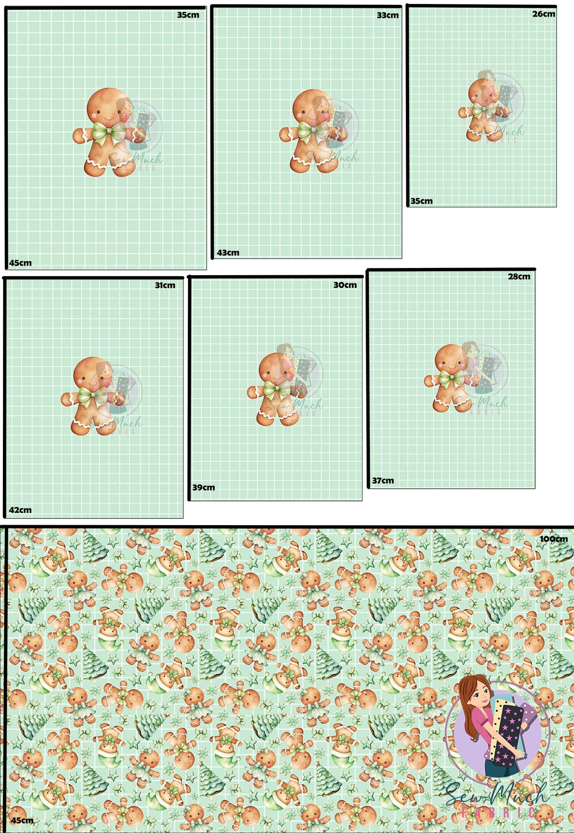 CHRISTMAS Pre-Order: Gingerbread Green 'PANEL FOR ROMPERS'