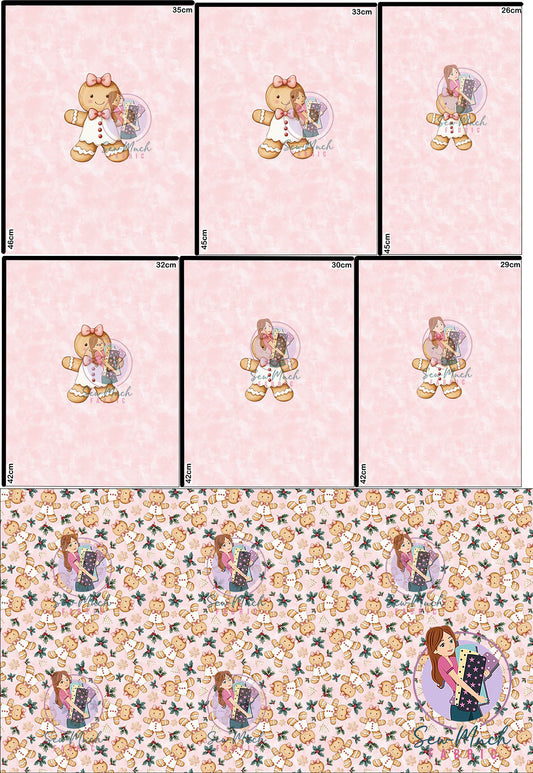 CHRISTMAS Pre-Order: Pink Gingerbread 'PANEL FOR ROMPERS'