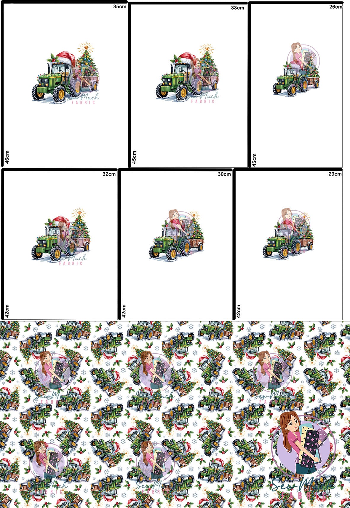 CHRISTMAS Pre-Order: Christmas Tractor White 'PANEL FOR ROMPERS'