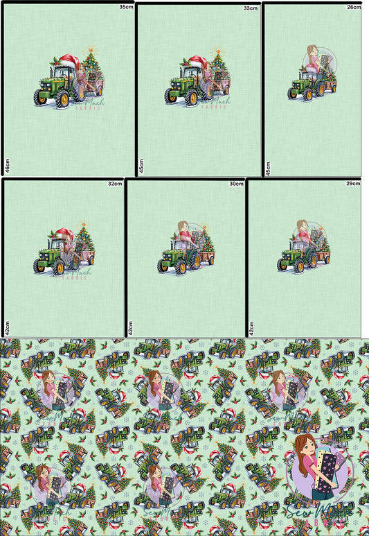 CHRISTMAS Pre-Order: Christmas Tractor Green 'PANEL FOR ROMPERS'