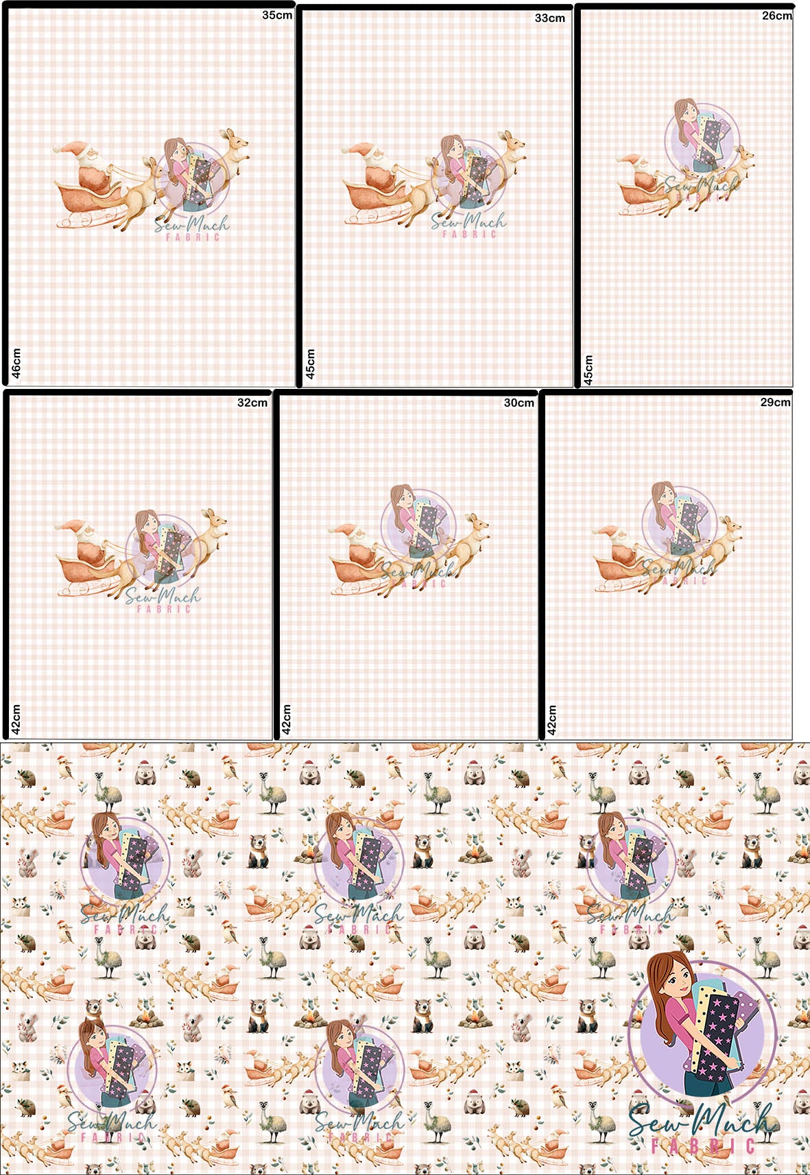 CHRISTMAS Pre-Order: Roo-dolph's Christmas Run Gingham Beige 'PANEL FOR ROMPERS'