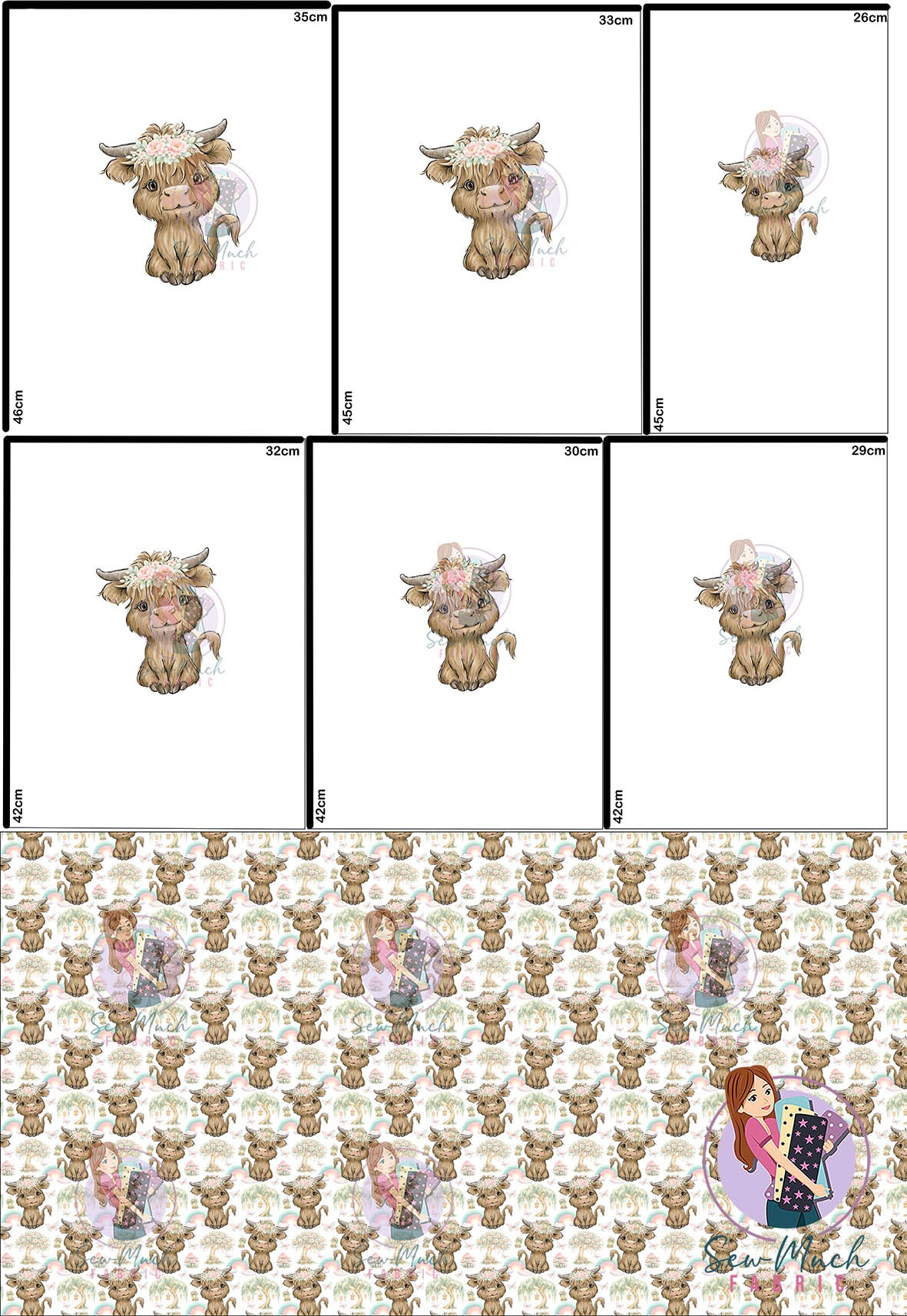 AUGUST Pre-Order (2): Highland Cow Rainbow 'PANEL FOR ROMPERS'