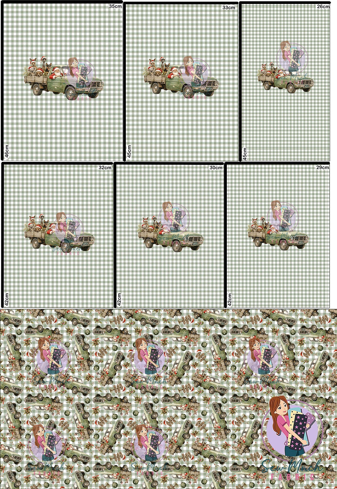 CHRISTMAS Pre-Order: Santa's Outback Delivery Green Gingham 'PANEL FOR ROMPERS'