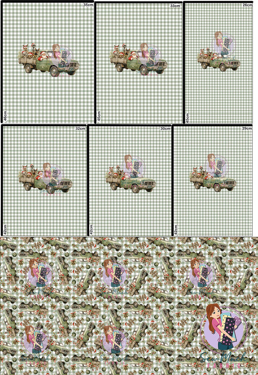 CHRISTMAS Pre-Order: Santa's Outback Delivery Green Gingham 'PANEL FOR ROMPERS'