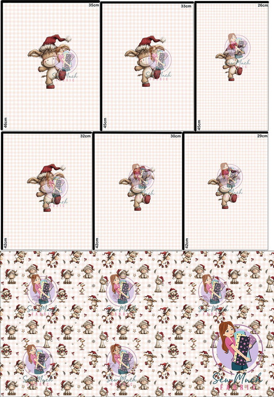 CHRISTMAS Pre-Order: Adorable Farm Animals Gingham 'PANEL FOR ROMPERS'
