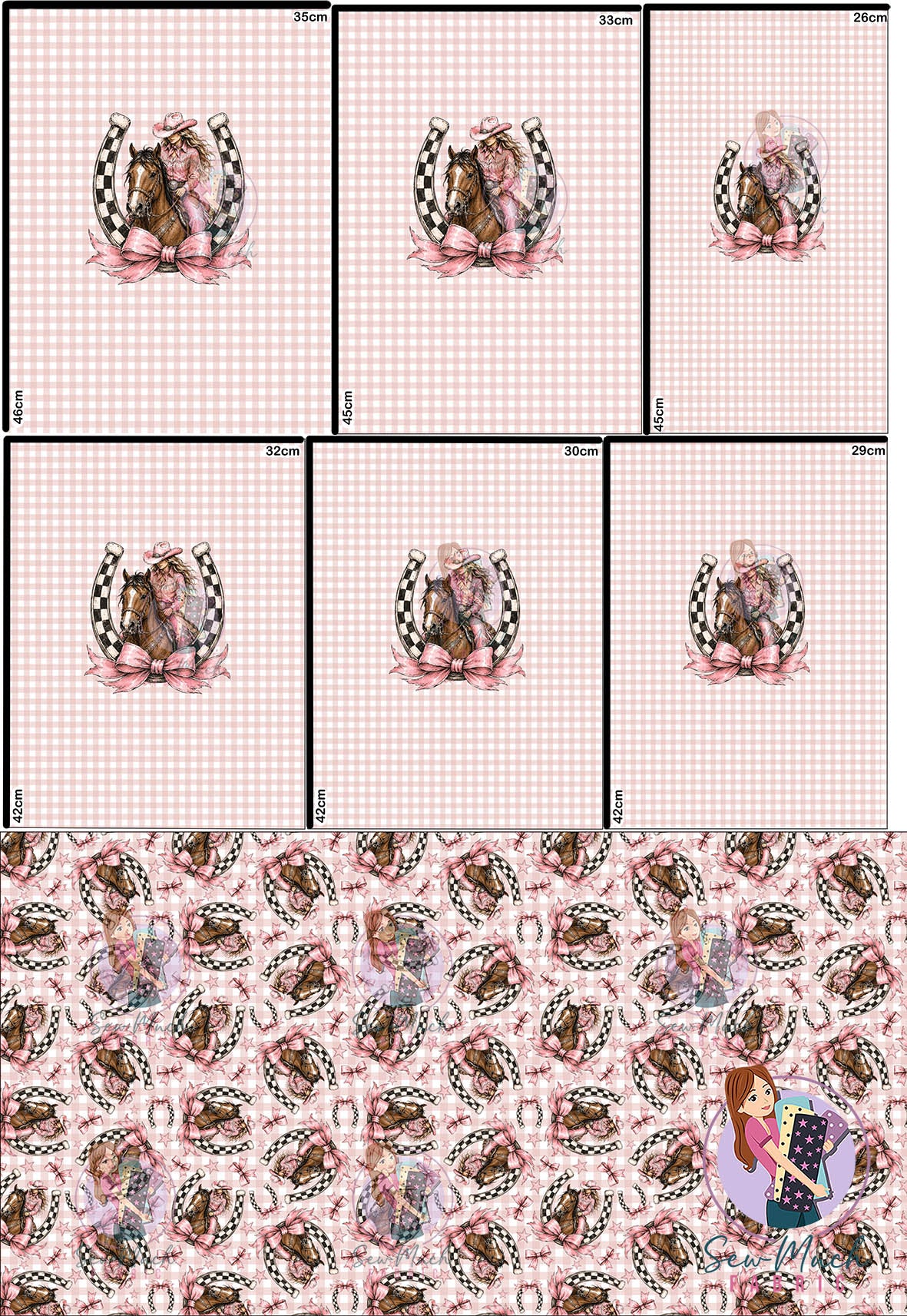 JULY Pre-Order (1): Horseshoe Pink Gingham 'PANEL FOR ROMPERS'
