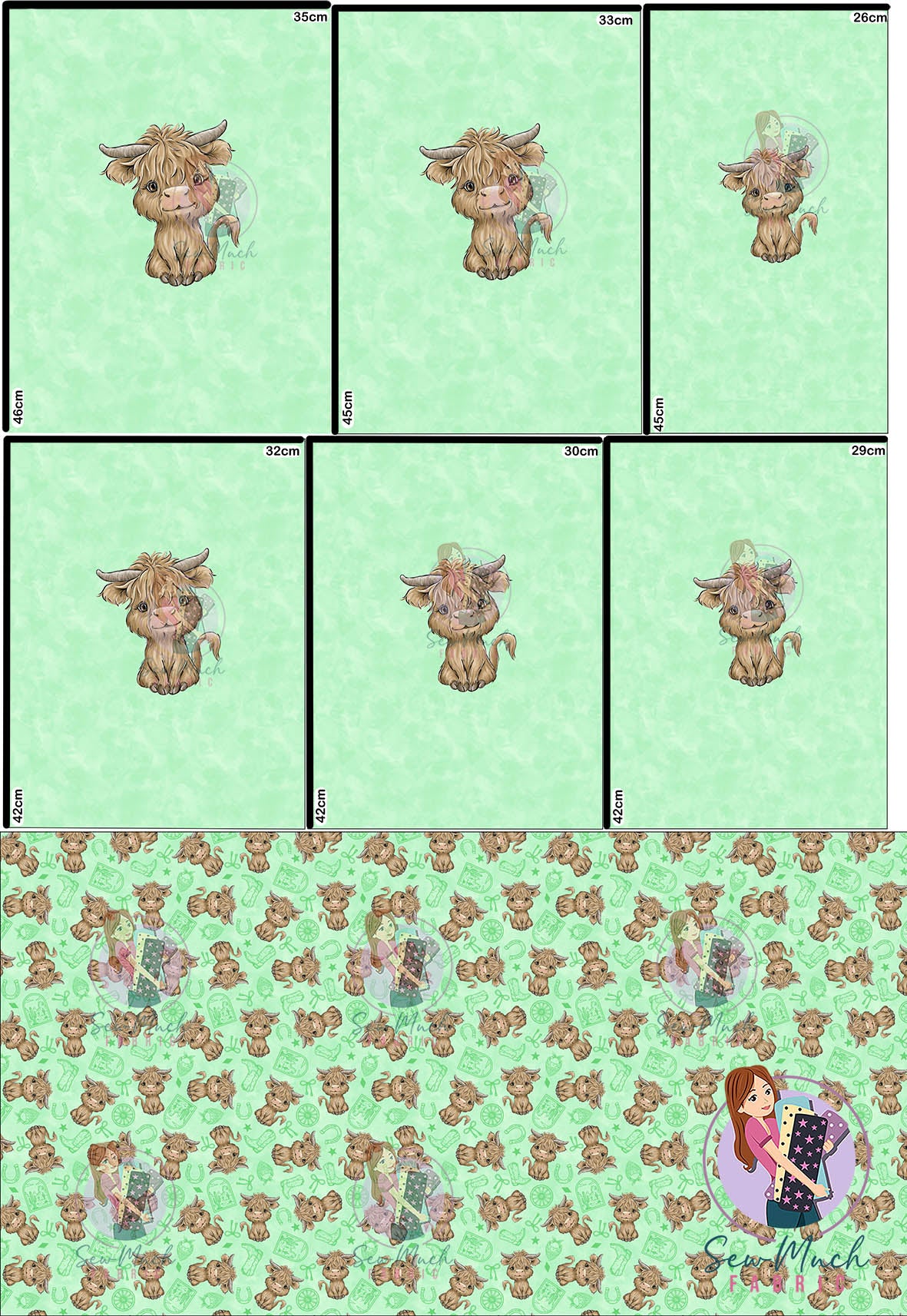 AUGUST Pre-Order (2): Highland Cow Western Green 'PANEL FOR ROMPERS'