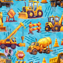 Load image into Gallery viewer, Construction Trucks Blue | Knit | Retail | Average Scale
