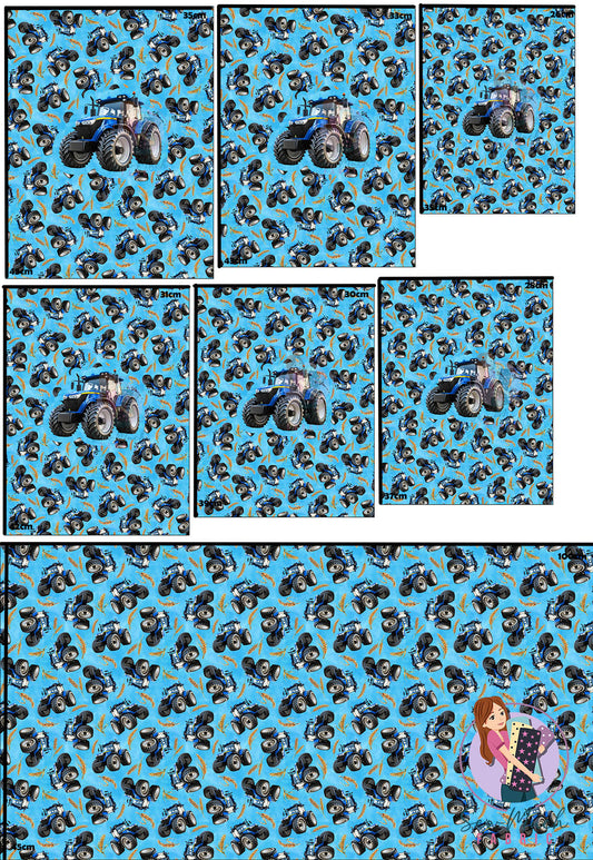 Unlimited Pre-Order: Tractors Blue 'PANEL FOR ROMPERS'
