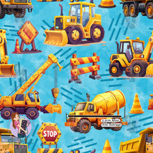 Load image into Gallery viewer, Construction Trucks Blue | Knit | Retail | Average Scale

