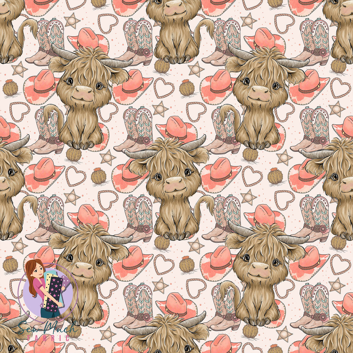 Highland Cow Cowgirl | Woven | Retail | MINI Scale