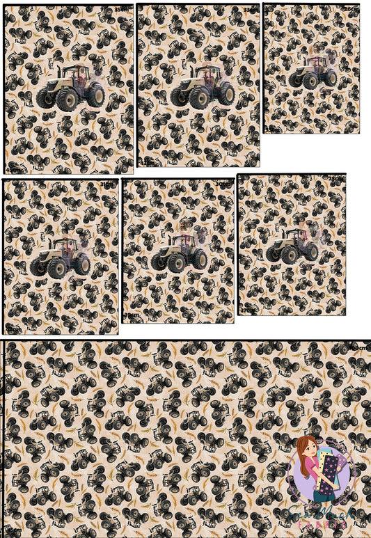 Unlimited Pre-Order: Tractors Beige 'PANEL FOR ROMPERS'