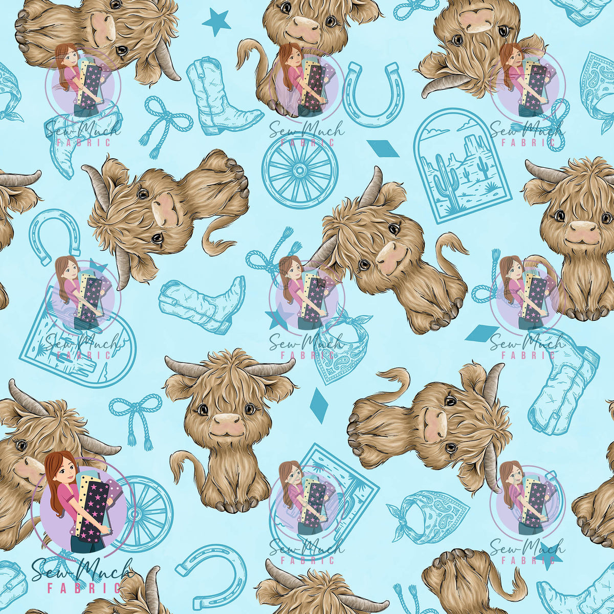 Highland Cow Blue Western Star | Knit | Retail | Average Scale