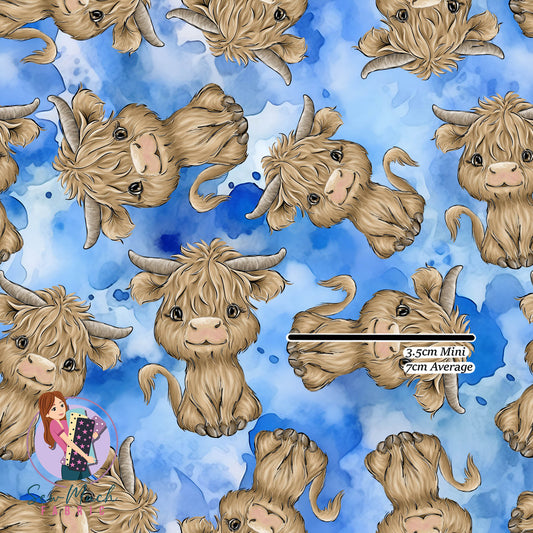 Highland Cows Blue | Woven | Retail | Average Scale