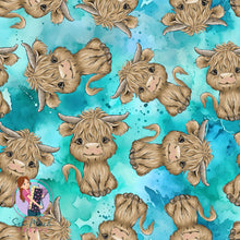 Load image into Gallery viewer, Highland Cows Aqua | Knit | Retail | Average Scale
