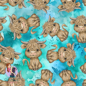 Highland Cows Aqua | Knit | Retail | Average Scale