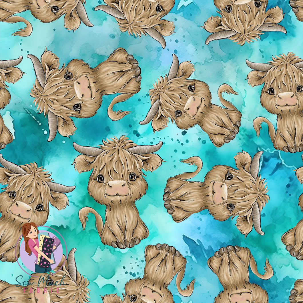 Highland Cows Aqua | Knit | Retail | Average Scale