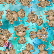Load image into Gallery viewer, Highland Cows Aqua | Knit | Retail | Average Scale
