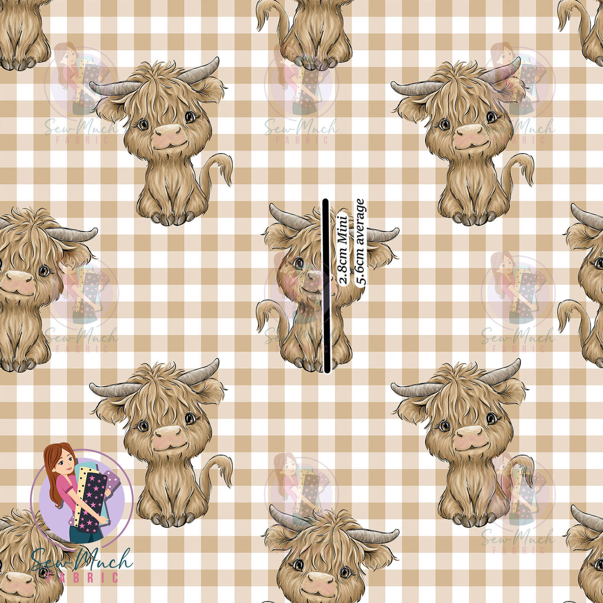 Highland Cow Beige Gingham | Woven | Retail | Average Scale