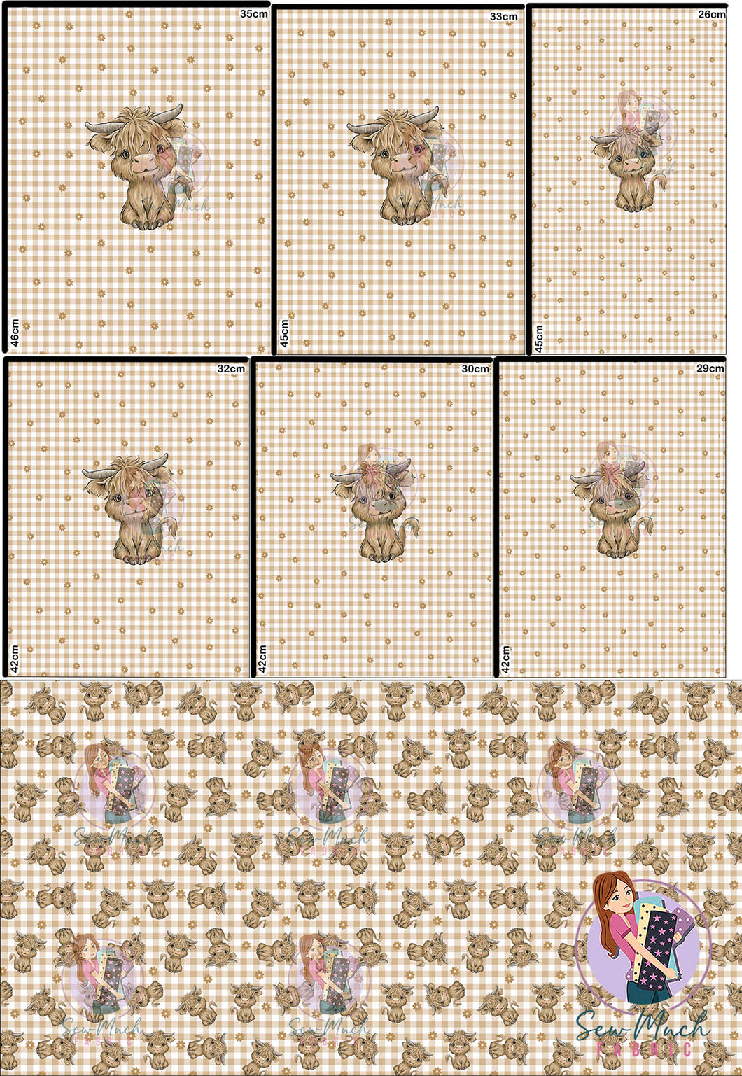 NOVEMBER Pre-Order (2): Highland Cows Beige 'PANEL FOR ROMPERS'