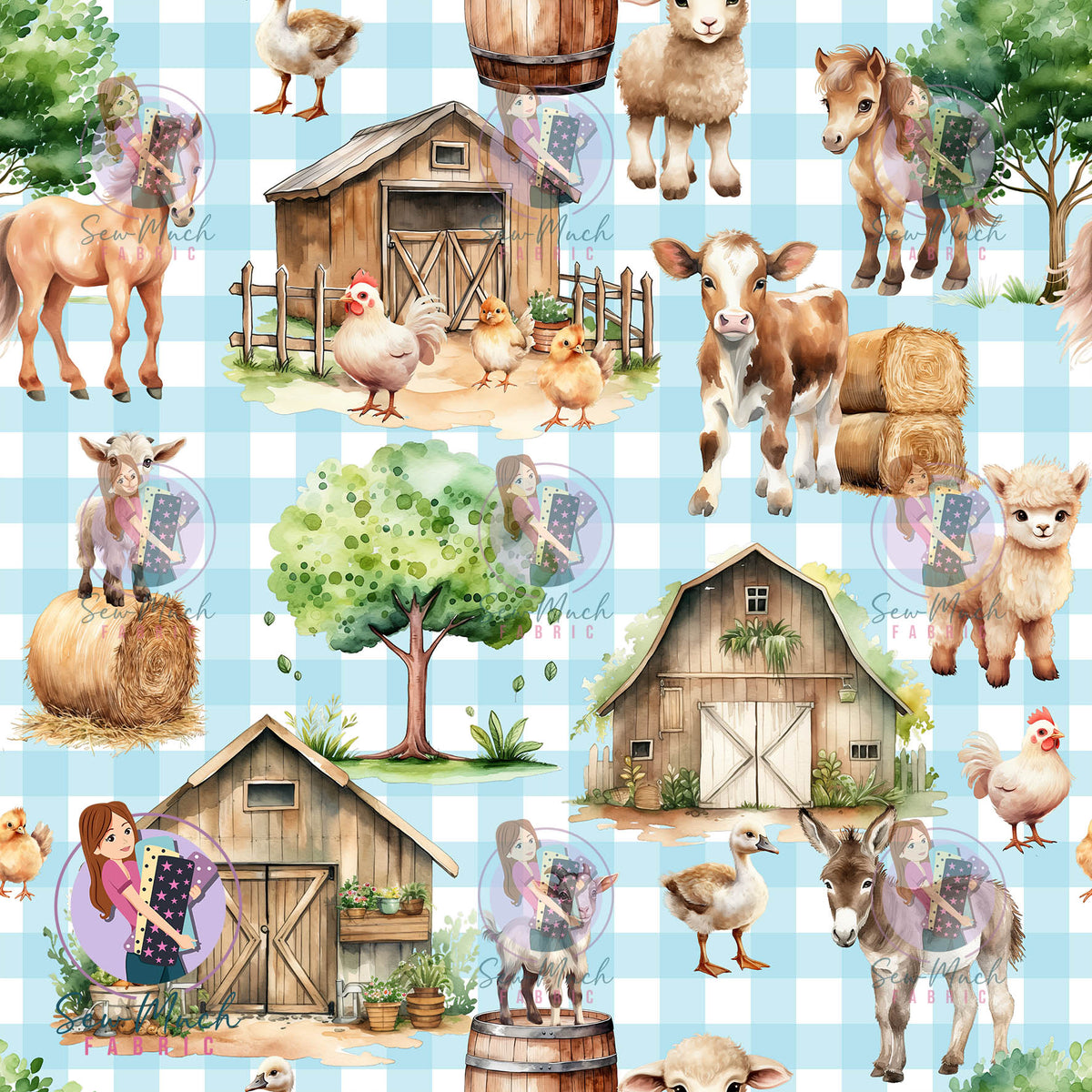 Farmyard Blue Gingham | Knit | Retail | Average Scale