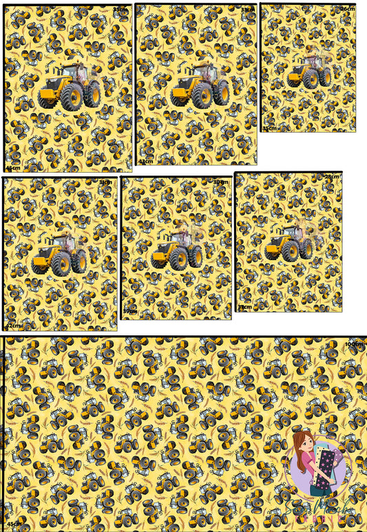 Unlimited Pre-Order: Tractors Yellow 'PANEL FOR ROMPERS'