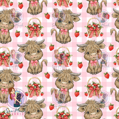 Highland Cow Strawberries | Woven | Retail | MINI Scale