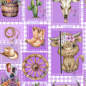 Highland Cow Patchwork Purple | Woven | Retail | Average Scale