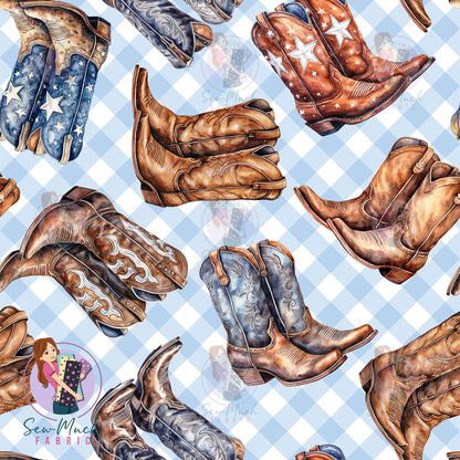 Unlimited Pre-Order: Cowboy Boots Blue Gingham
