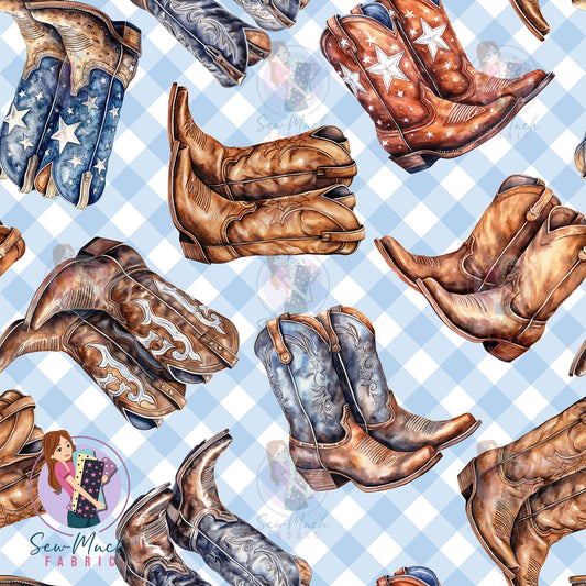 Unlimited Pre-Order: Cowboy Boots Blue Gingham