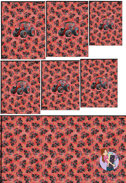 Unlimited Pre-Order: Tractors Red 'PANEL FOR ROMPERS'