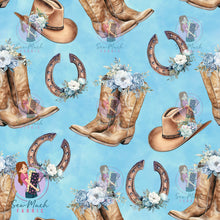 Load image into Gallery viewer, APRIL Pre-Order (2): Boots and Horseshoe Blue Floral
