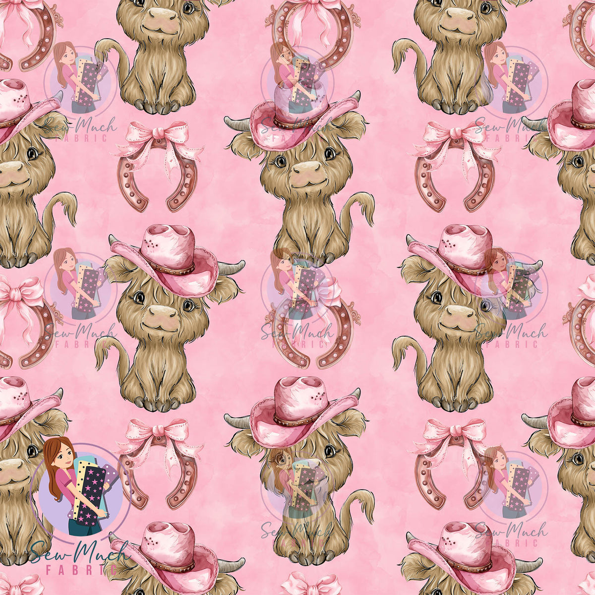 Highland Cows Horseshoe Pink | Knit | Retail | Average Scale
