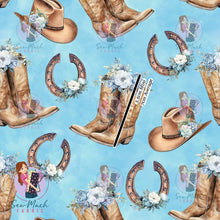 Load image into Gallery viewer, APRIL Pre-Order (2): Boots and Horseshoe Blue Floral
