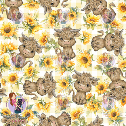 Highland Cow Sunflowers | Woven | Retail | MINI Scale