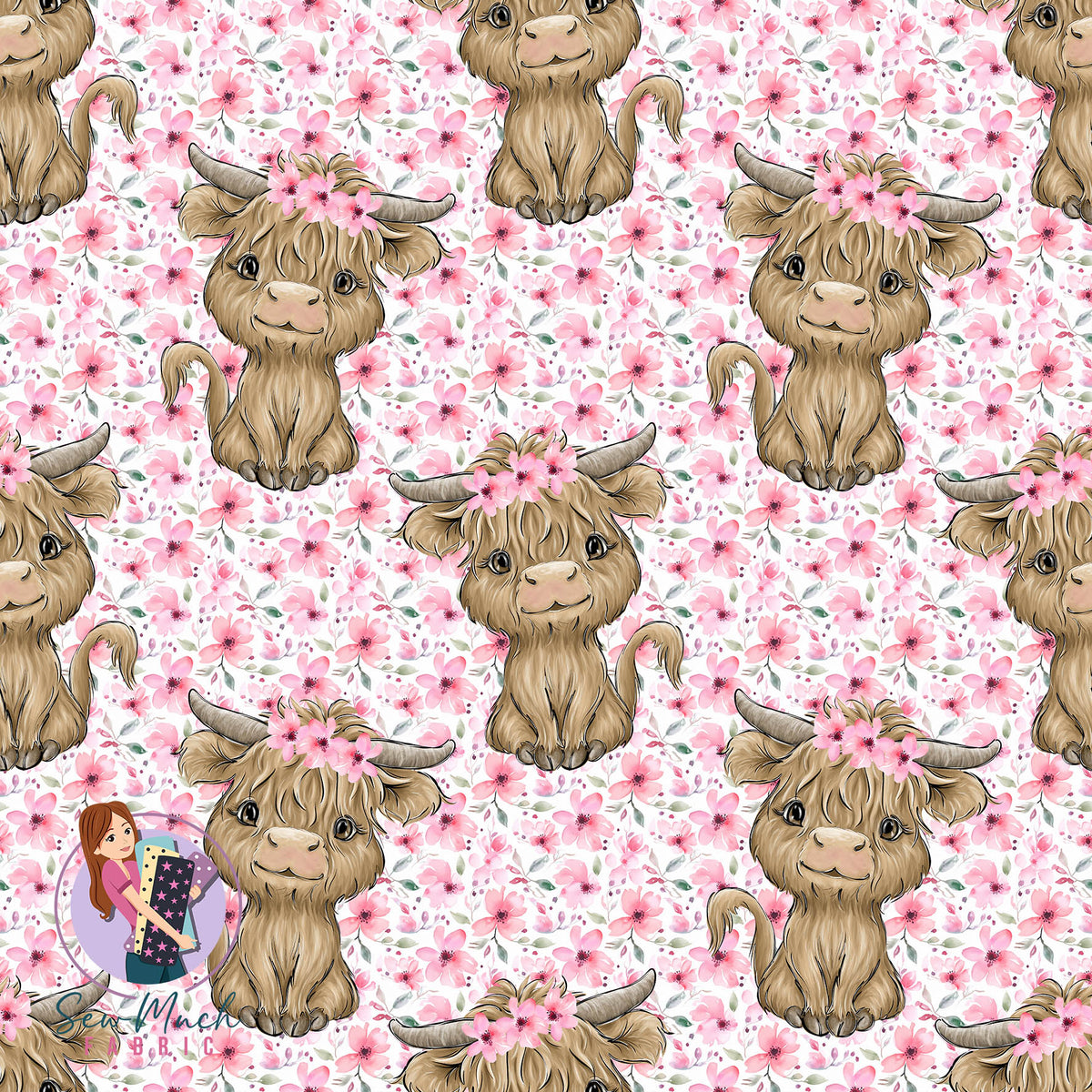 Highland Cow Light Pink Floral | Woven | Retail | Average Scale